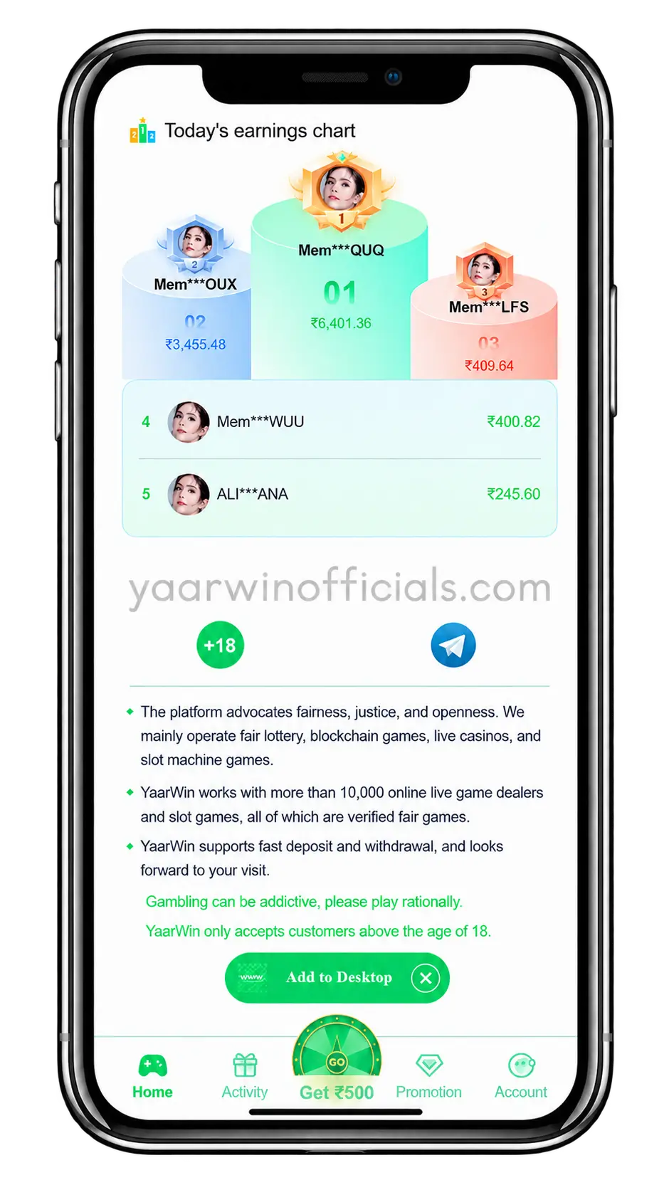 Register 5 Yaar Win Earning Chart